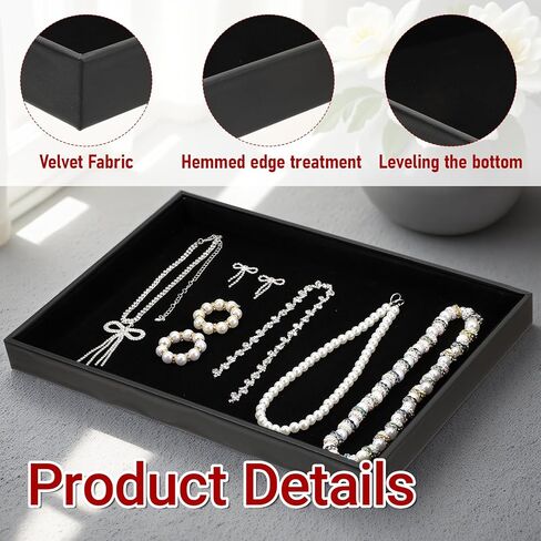 6 Pack Black Velvet Jewelry Trays, Stackable Jewelry Tray Organizer for Necklace, Bracelet, Ring, Earring Display, Large Organizer Empty Plate for Drawers and Countertops in Saudi Arabia