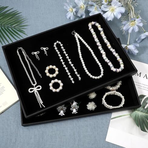 6 Pack Black Velvet Jewelry Trays, Stackable Jewelry Tray Organizer for Necklace, Bracelet, Ring, Earring Display, Large Organizer Empty Plate for Drawers and Countertops in Saudi Arabia