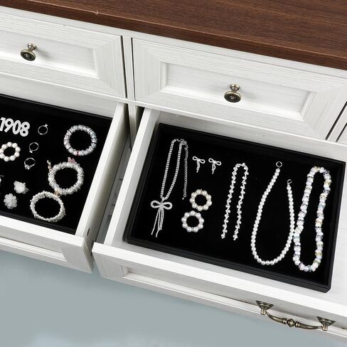 6 Pack Black Velvet Jewelry Trays, Stackable Jewelry Tray Organizer for Necklace, Bracelet, Ring, Earring Display, Large Organizer Empty Plate for Drawers and Countertops in Saudi Arabia