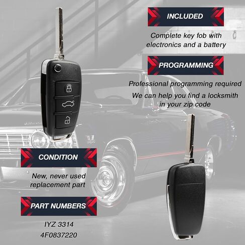 USARemote Key Fob Replacement Keyless Entry Remote for 2006 2007 2008 2009 2010 2011 2012 2013 2014 2015 Audi A3 A4 A5 A6 A8 Q R S TT Quattro 3-Button with Panic Flip Key (IYZ 3314, 4F0837220) in Saudi Arabia