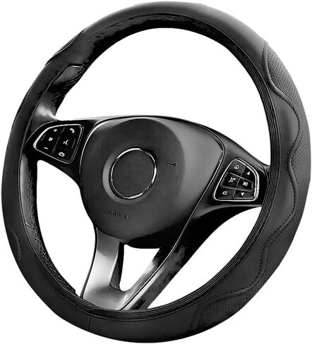 Luxurious PU Leather Steering Wheel Cover - 3D Comfort, No Inner Ring, Car Accessories, Gray in Saudi Arabia