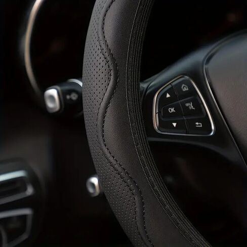Luxurious PU Leather Steering Wheel Cover - 3D Comfort, No Inner Ring, Car Accessories, Gray in Saudi Arabia