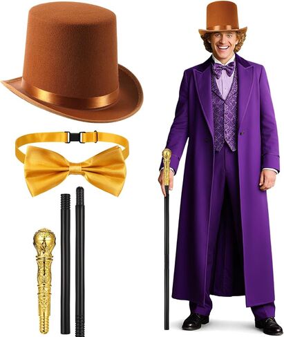 3 Pcs Top Hat Costume Set Includes Steampunk Top Hat Cane Gold Bow Tie Halloween Accessories for Cosplay in Saudi Arabia