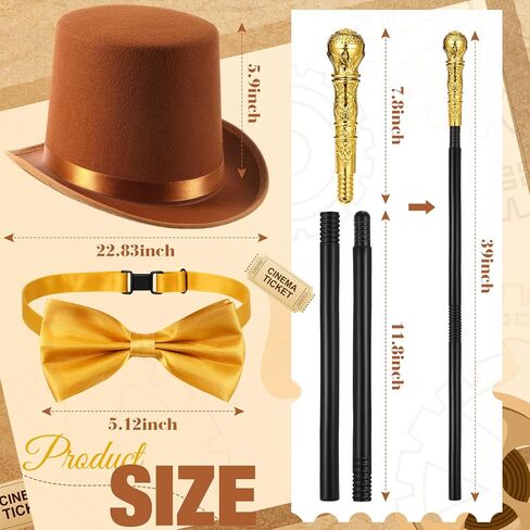 3 Pcs Top Hat Costume Set Includes Steampunk Top Hat Cane Gold Bow Tie Halloween Accessories for Cosplay in Saudi Arabia