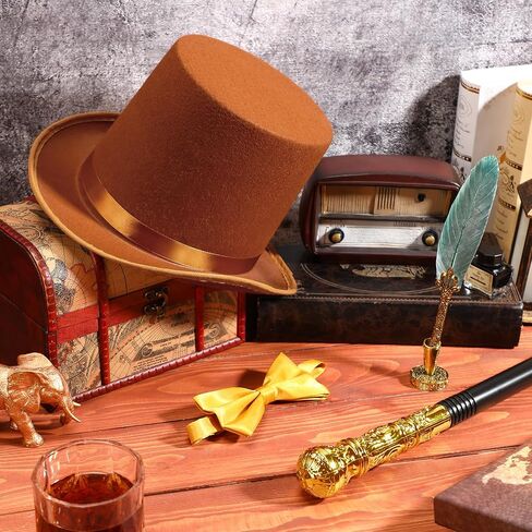 3 Pcs Top Hat Costume Set Includes Steampunk Top Hat Cane Gold Bow Tie Halloween Accessories for Cosplay in Saudi Arabia