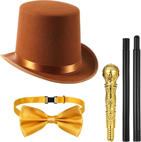3 Pcs Top Hat Costume Set Includes Steampunk Top Hat Cane Gold Bow Tie Halloween Accessories for Cosplay in Saudi Arabia