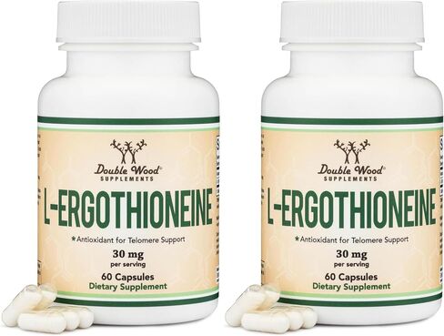 مكمل Ergothioneine (EGT) 30 مجم من L-Ergothioneine النقي النباتي لكل كبسولة، 60 قطعة (قد يدعم طول العمر والشيخوخة الصحية) غير معدل وراثيًا، خالي من الغلوتين، آمن للنباتيين من Double Wood in Kuwait