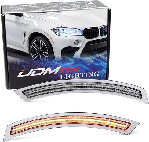 iJDMTOY Dark Smoked Lens Amber Full LED Strip Bumper Reflector Replace Side Marker Light Kit Compatible With 2014-19 BMW F15 X5, Replace OEM Amber Front Reflectors in Saudi Arabia