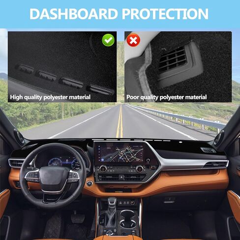 غطاء لوحة القيادة مناسب لملحقات Toyota Highlander 2020-2024 المضادة للانزلاق لوحدة التحكم المركزية غطاء حماية حصيرة لوحة قيادة السيارة واقي من الشمس وهج الأشعة فوق البنفسجية - حافة سوداء in Kuwait