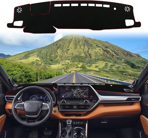 غطاء لوحة القيادة مناسب لملحقات Toyota Highlander 2020-2024 المضادة للانزلاق لوحدة التحكم المركزية غطاء حماية حصيرة لوحة قيادة السيارة واقي من الشمس وهج الأشعة فوق البنفسجية - حافة سوداء in Kuwait