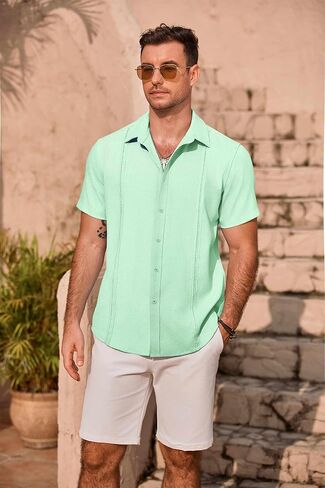 COOFANDY Mens Cuban Guayabera Shirts Summer Beach Shirts Short Sleeve Casual Shirts Vacation Wedding Shirts in Saudi Arabia