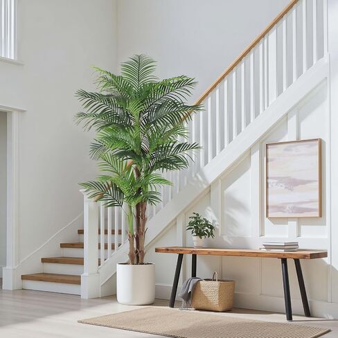 Artificial Palm Tree 6ft, Fake Tropical Palm Tree with White Planter, Faux Areca Palm Tree with Lifelike Leaves & Texture Trunk for Home Office Indoor Outdoor Decor. in Kuwait