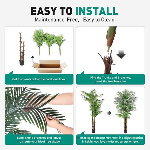 Artificial Palm Tree 6ft, Fake Tropical Palm Tree with White Planter, Faux Areca Palm Tree with Lifelike Leaves & Texture Trunk for Home Office Indoor Outdoor Decor. in Kuwait