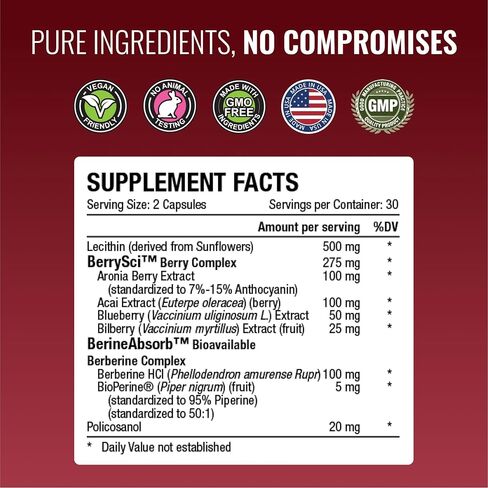 Approved Science Cholestrin - Lipid Level Support - Antioxidants, Lecithin, Berberine HCL, Berries, BioPerine - 60 Capsules - Made in USA in Saudi Arabia