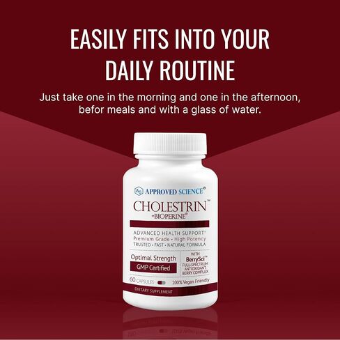 Approved Science Cholestrin - Lipid Level Support - Antioxidants, Lecithin, Berberine HCL, Berries, BioPerine - 60 Capsules - Made in USA in Saudi Arabia