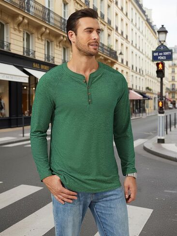 Henley Shirts for Men Long Sleeve, Mens T-Shirts Casual Shirts Button Lightweight Pullover Shirts Basic Tees in Saudi Arabia