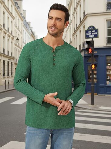 Henley Shirts for Men Long Sleeve, Mens T-Shirts Casual Shirts Button Lightweight Pullover Shirts Basic Tees in Saudi Arabia