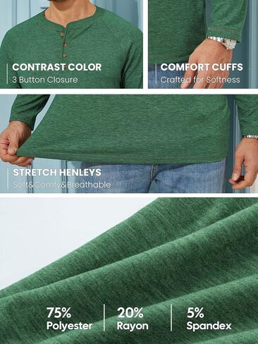 Henley Shirts for Men Long Sleeve, Mens T-Shirts Casual Shirts Button Lightweight Pullover Shirts Basic Tees in Saudi Arabia