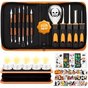 Pumpkin Carving Kit with Stencils, 11 Pcs Professional Carving Tools with 10 Pumpkin Carving Stencils, Heavy Duty Stainless Steel Pumpkin Carving Set for Halloween Decoration Jack-O-Lanterns in Saudi Arabia