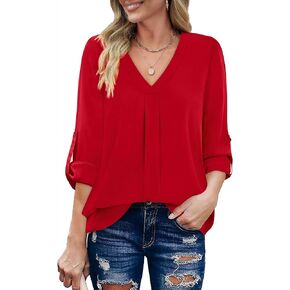 XIEERDUO 3/4 Sleeve Blouses for Women Business Casual V Neck Chiffon Shirts Tops in Saudi Arabia