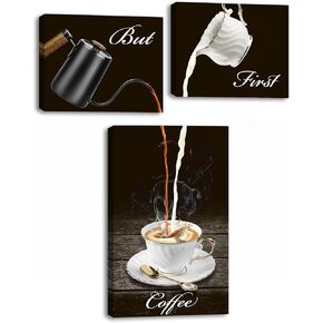 Kitchen Wall Art Coffee Decor Canvas Prints But First Coffee Bar Sign Cafe Drinking Pictures 3 Panel Modern Artwork for Dining Room Restaurant Decorations Framed Ready to Hang in Saudi Arabia