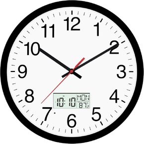 Digital Wall Clock with Lighted LCD Display Temp, Week, Switchable Time and Perpetual Calendar, DST Function, Silent Battery Operated Analog Clock for Office Bedroom Classroom (12", Black) in Saudi Arabia