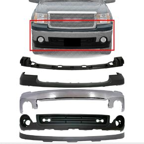 Front Bumper Chrome + Upper Cover Primed + Bracket + Lower Valance + Extension Textured Direct Replacement Compatible With GMC Sierra 1500 2007-2013 GM1015100 GM1092211 GM1014102 in Saudi Arabia