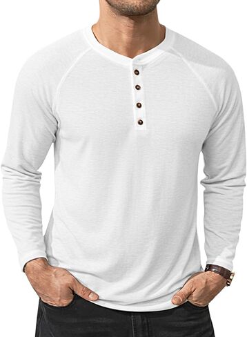 Henley Shirts for Men Long Sleeve, Mens T-Shirts Casual Shirts Button Lightweight Pullover Shirts Basic Tees in Saudi Arabia