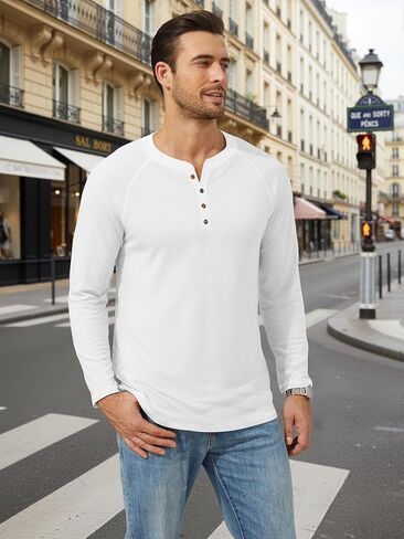 Henley Shirts for Men Long Sleeve, Mens T-Shirts Casual Shirts Button Lightweight Pullover Shirts Basic Tees in Saudi Arabia