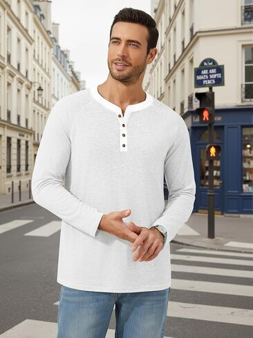 Henley Shirts for Men Long Sleeve, Mens T-Shirts Casual Shirts Button Lightweight Pullover Shirts Basic Tees in Saudi Arabia
