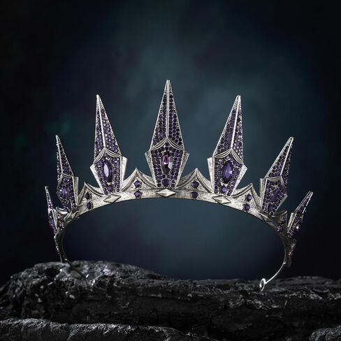 SWEETV Gothic Crowns for Women Black Tiara Queen Crown Witch Hair Accessories for Costume Halloween Prom Party, Silver in Saudi Arabia