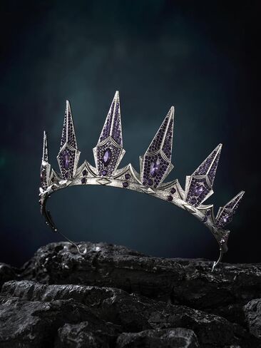 SWEETV Gothic Crowns for Women Black Tiara Queen Crown Witch Hair Accessories for Costume Halloween Prom Party, Silver in Saudi Arabia
