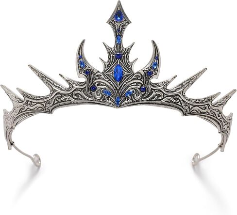 SWEETV Gothic Crowns for Women Black Tiara Queen Crown Witch Hair Accessories for Costume Halloween Prom Party, Silver in Saudi Arabia