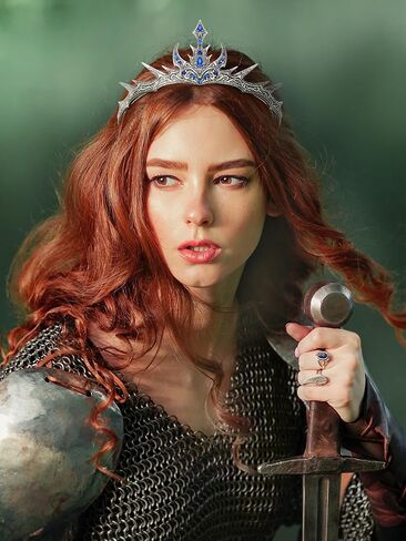 SWEETV Gothic Crowns for Women Black Tiara Queen Crown Witch Hair Accessories for Costume Halloween Prom Party, Silver in Saudi Arabia