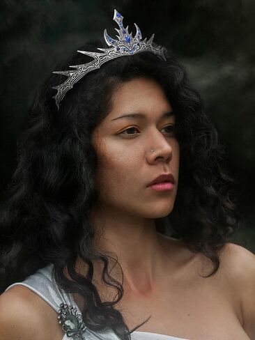 SWEETV Gothic Crowns for Women Black Tiara Queen Crown Witch Hair Accessories for Costume Halloween Prom Party, Silver in Saudi Arabia