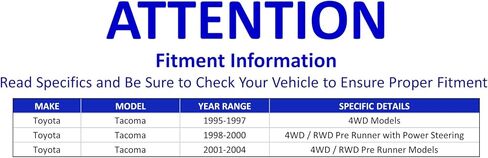 PartsW - طقم توجيه مكون من 6 قطع لسيارة Toyota Tacoma 1995 1996 1997 1998 1999 2000 2001 2002 2003 2004 أطراف قضيب الربط الداخلي والخارجي + أحذية رفع وترس in Saudi Arabia