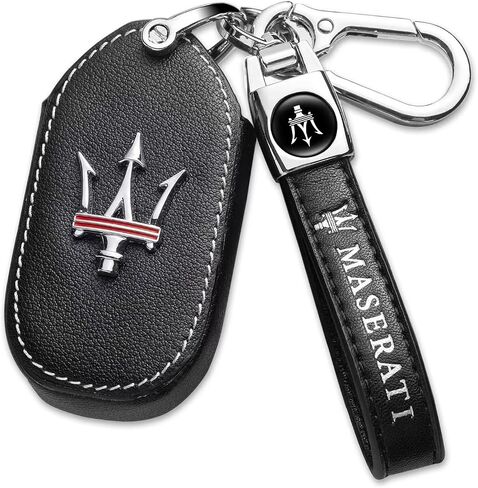 Leather Key Fob Case Cover,Key Shells Suit for Maserati 2013-up Quattroporte, Ghibli, 2017-up Levante All Models for Man and Women Key fod Holder Accessories Black in Saudi Arabia