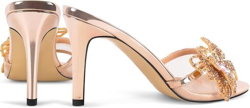 Women's Sparkly Slipper High Heels Mesh Butterfly Diamonds Studded Stilettos in Kuwait