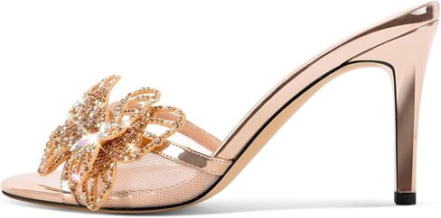 Women's Sparkly Slipper High Heels Mesh Butterfly Diamonds Studded Stilettos in Kuwait