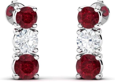 أقراط Diamondere من الأحجار الكريمة الطبيعية والمعتمدة والماس بثلاثة أحجار من الذهب الأبيض عيار 14 قيراط | أقراط الدراسات العليا 0.54 قيراط للنساء in Saudi Arabia