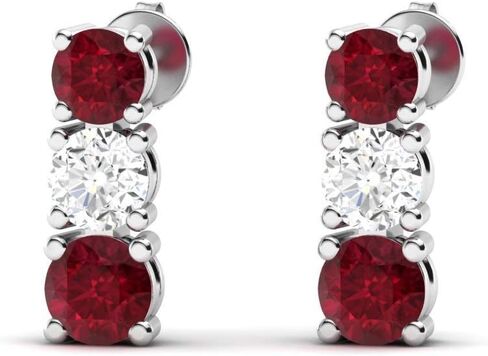 أقراط Diamondere من الأحجار الكريمة الطبيعية والمعتمدة والماس بثلاثة أحجار من الذهب الأبيض عيار 14 قيراط | أقراط الدراسات العليا 0.54 قيراط للنساء in Saudi Arabia