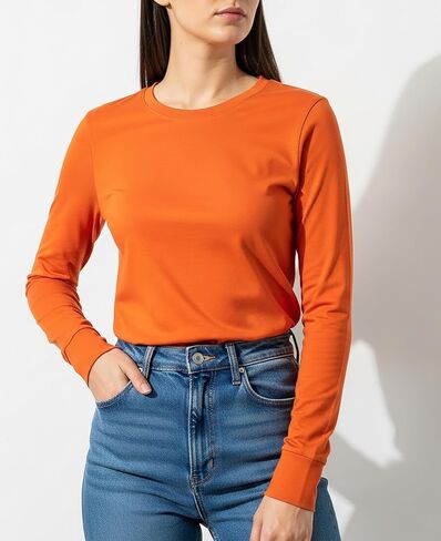 Andrew Scott Womens' Long Sleeve 100% Cotton T Shirt | All Season Crew Neck Base Layer Tops | Multi Packs in Saudi Arabia