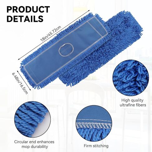 36 Inch Dust Mop Head: Replacement Medium Washable Commercial Mop Head - Sweeper and Janitorial Dust Mop Head Replacement Blue (Blue - 36 Inch, 3 Pack) in Kuwait