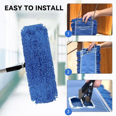 36 Inch Dust Mop Head: Replacement Medium Washable Commercial Mop Head - Sweeper and Janitorial Dust Mop Head Replacement Blue (Blue - 36 Inch, 3 Pack) in Kuwait