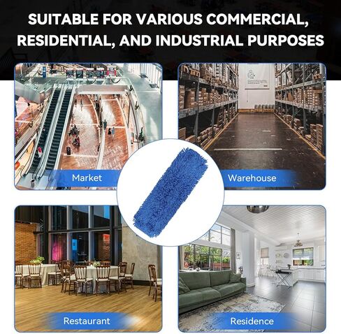 36 Inch Dust Mop Head: Replacement Medium Washable Commercial Mop Head - Sweeper and Janitorial Dust Mop Head Replacement Blue (Blue - 36 Inch, 3 Pack) in Kuwait