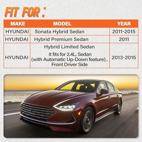 محرك رفع النافذة الأمامية اليسرى متوافق مع Hyundai Sonata، 2011-2015، L4 2.4L، سيدان فقط، جانب السائق، استبدال # 824503S011، 82450-3S011 in Saudi Arabia