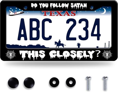 Do You followe Satan This Closely? License Plate Frame Funny License Plate Frames Stainless Steel Accessories Cars Decor with 2 Holes and Screws Fits Standard US CA Vehicles Size 12.2 x 6 Inches in Saudi Arabia
