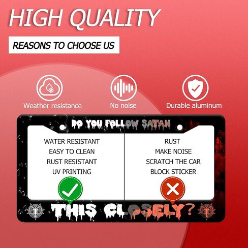 Do You followe Satan This Closely? License Plate Frame Funny License Plate Frames Stainless Steel Accessories Cars Decor with 2 Holes and Screws Fits Standard US CA Vehicles Size 12.2 x 6 Inches in Saudi Arabia