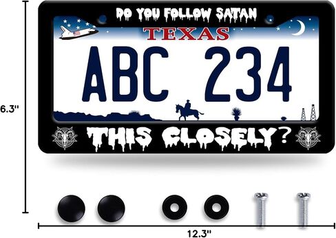 Do You followe Satan This Closely? License Plate Frame Funny License Plate Frames Stainless Steel Accessories Cars Decor with 2 Holes and Screws Fits Standard US CA Vehicles Size 12.2 x 6 Inches in Saudi Arabia