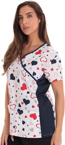 Just Love Women’s Mock Wrap Printed Nursing Scrub Top with Knit Side Panels in Saudi Arabia